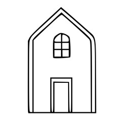 Tall narrow house with curved top window and rectangular front door in sketch style