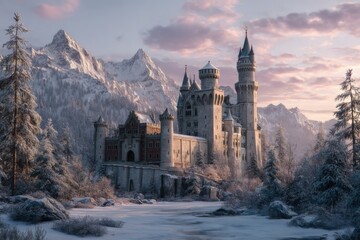 Fototapeta premium Snowy Castle in Winter Mountains