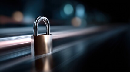 A close-up shot of a padlock symbolizes security, safety, and protection. The sleek metal of the lock gleams, reflecting its solid structure and the idea of an impenetrable barrier