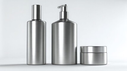metallic cosmetic bottles and a jar 