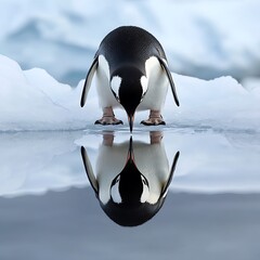Penguin frozen in moment of reflection and silence high resolution picture