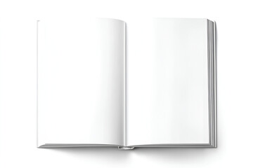 Naklejka premium Top view of an open book with blank white pages, isolated on a white background with a subtle shadow.