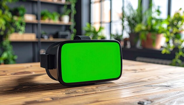 Green Screen VR Headset Mockup on Wooden Desk for Virtual Reality Application 414786.jpg - Powered by Adobe