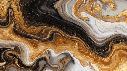 Elegant photo of gold fluid art marbling paint textured background.