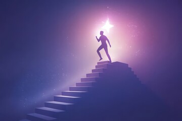 Person Climbing Stairs Towards Light Symbolizing Hope and Progression