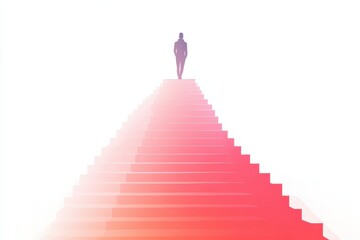 Person Walking Up Abstract Staircase in Bright Gradient Background
