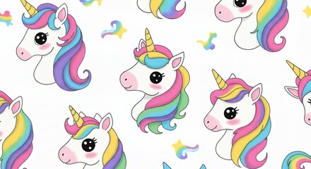 Rainbow unicorn heads seamless pattern design