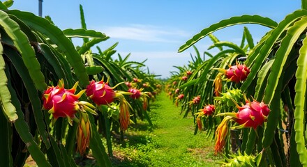 Dragon fruit plant with dragon fruit