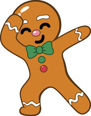 Cute gingerbread man vector, cartoon cookie character, festive holiday design, Christmas illustration, dabbing pose, fun sweet bakery clipart