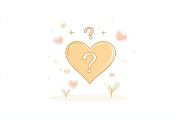 Soft Yellow Heart with Question Marks and Decorative Elements