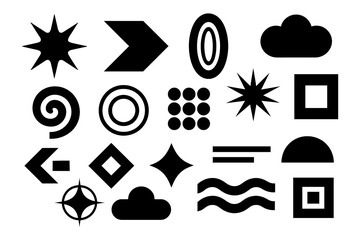 Bold geometric shapes and abstract graphic symbols in modern style, Transparent Background