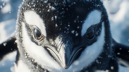 Penguin looking calm during arctic snowstorm high resolution picture
