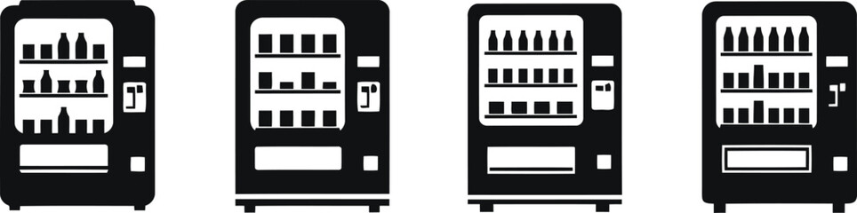 Vending Machine Silhouette Icon Vector Set - Retail, Convenience, Dispenser
