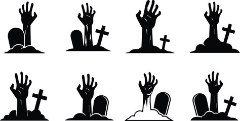 a collection of zombie hands emerging from graves on halloween night