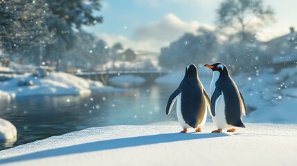Penguin love story captured in icy terrain high resolution picture