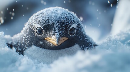 Penguin looking up through ice in winter scene high resolution picture