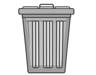  Flat Trash Bin Icon with Lid and Vertical Lines, Front View, Isolated PNG.And transparent the background.