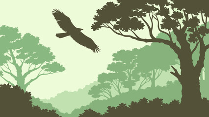 Naklejka premium Majestic Bird Flying Over Forest Vector