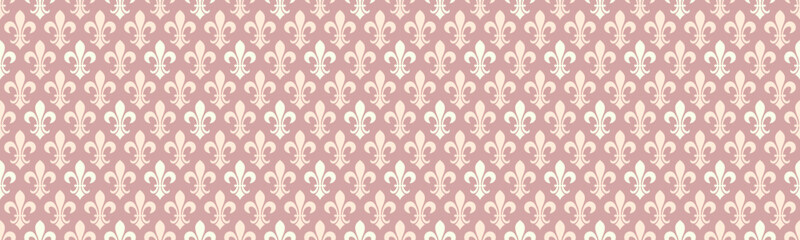 Elegant blush pink and cream fleurdelis repeat pattern.  Perfect for textile design, wallpaper, packaging, or wedding invitations.