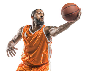 Man in orange basketball jersey, catching ball
