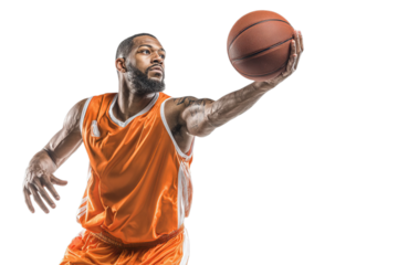 Man in orange basketball jersey, catching ball