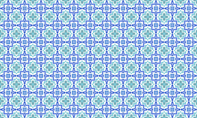 seamless pixel pattern blue color with geometric shapes line and flower.