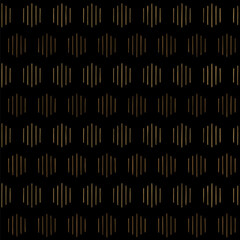 gold hexagons of hand drawn stripes. black repetitive background. vector seamless pattern. geometric fabric swatch. wrapping paper. continuous design template for textile, linen, home decor