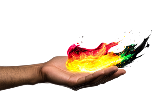 Vibrant flames in hand showcasing artistic energy and color