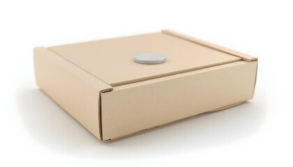 Naklejka premium Cardboard Box Packaging with Round Closure on White Background