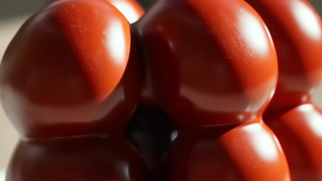 Close-up view of two red bell peppers.