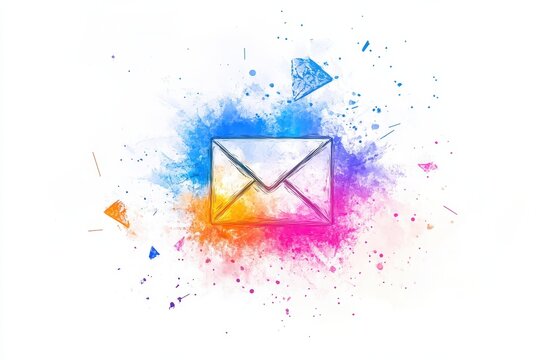 Vibrant Envelope Illustration with Colorful Splashes and Abstract Shapes