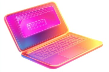 Vibrant Laptop with Neon Glow and Screen Displaying Digital Content