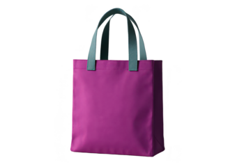 A vibrant purple tote bag with teal handles.