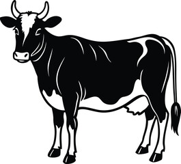 Standing Cow Tail Up Silhouette Vector.