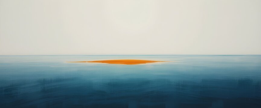 Clean Earth-Sea-Sky Composition, orange sand slice meeting smooth blue water under a white void sky &mdash; like a nature-inspired Rothko painting.