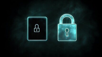 Digital illustration featuring two stylized padlocks against a dark background