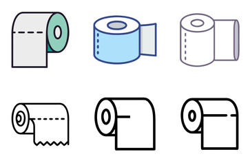 Soft toilet paper roll icon set for bathroom hygiene, essential supplies, and sanitary concepts