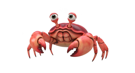 Whimsical cartoon crab with big eyes and claws smiling happily isolated on transparent background