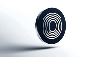 A fingerprint icon in a dark blue circle on a white background with a shadow cast