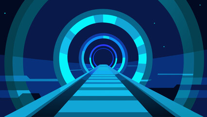sci fi tunnel effect blue glowing rings