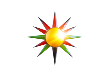 Colorful star symbol with bright center on transparent background