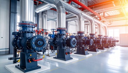 Large industrial area multiple pipes valves are arranged district heating.