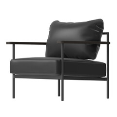 Modern Minimalist Armchair with Metal Frame and Leather Cushions, Angle View 3D Render