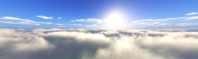 Obraz premium Beautiful landscape of clouds at sunrise top view, clouds under the setting sun, clouds panorama, 3d rendering