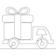 Continuous one single line drawing Truck with Gift Box Creative Delivery and Holiday icon vector illustration concept
