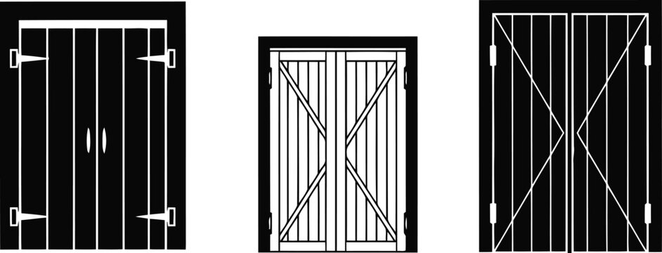 Barn Door Silhouette Icon Vector Set - Rustic, Farm, Entryway