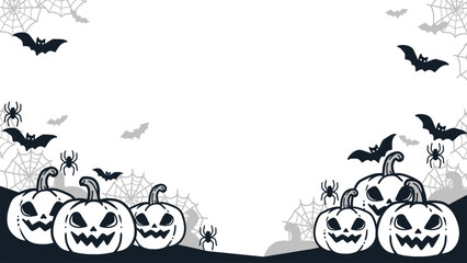 Black White Horror Scene Halloween Night Vector. Spooky black and white Halloween vector wallpaper, Perfect for Halloween party invites, seasonal banners, or creepy background designs.