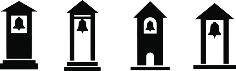 Bell Tower Silhouette Icon Vector Set - Architecture, Landmark, Historic Building