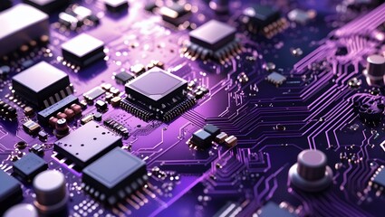 Intricate Circuitry: a close-up view revealing the complex interplay of microchips, circuits, and components that define the future of technology, highlighting innovation and digital age.
