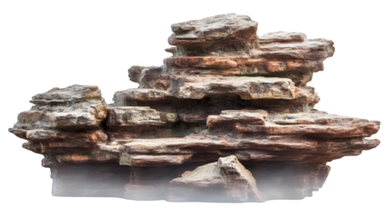 Layered Rock Formation Rising Above Morning Mist